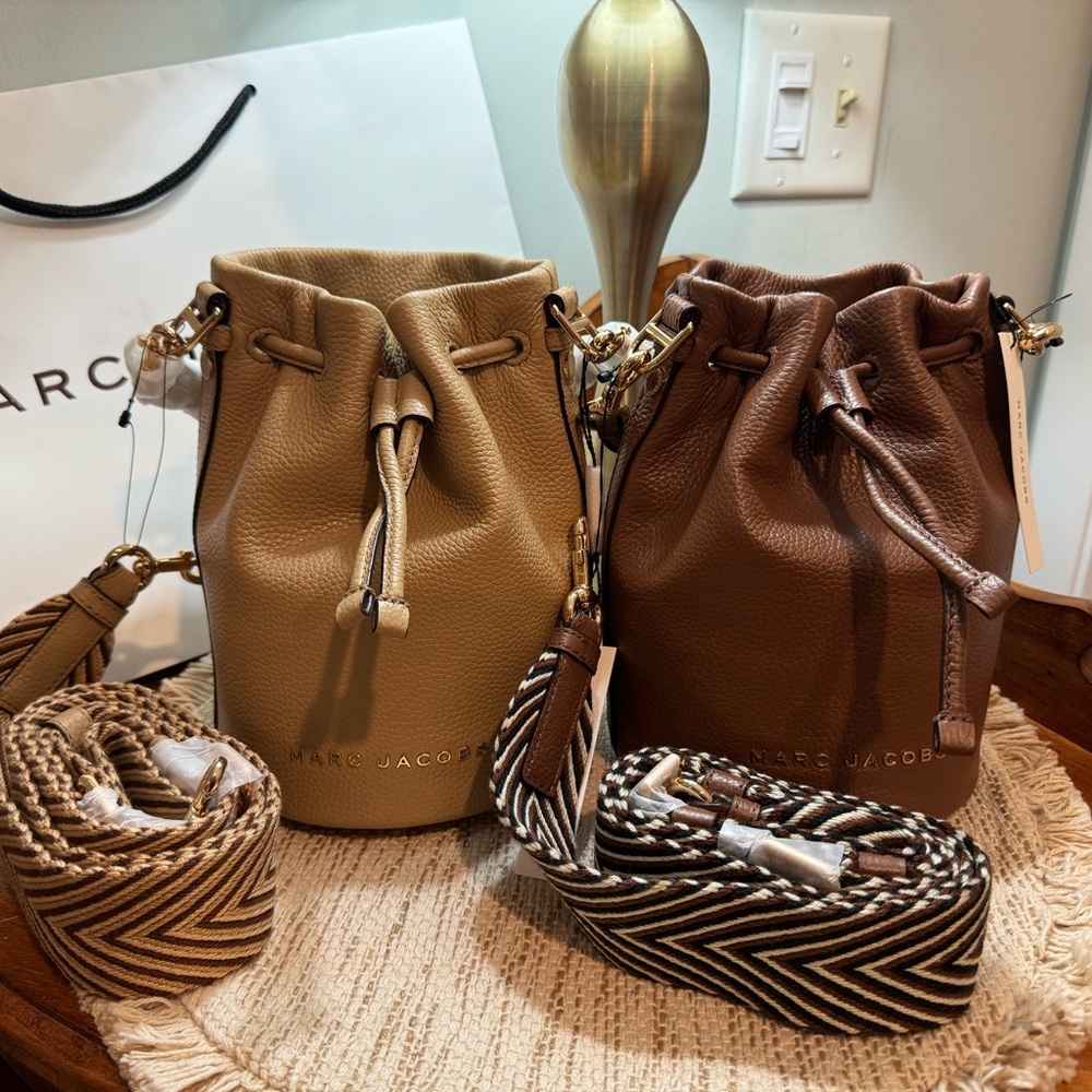 NWT Marc Jacobs Leather Drawstring Bucket Bag - Only Iced Coffee Color Available
